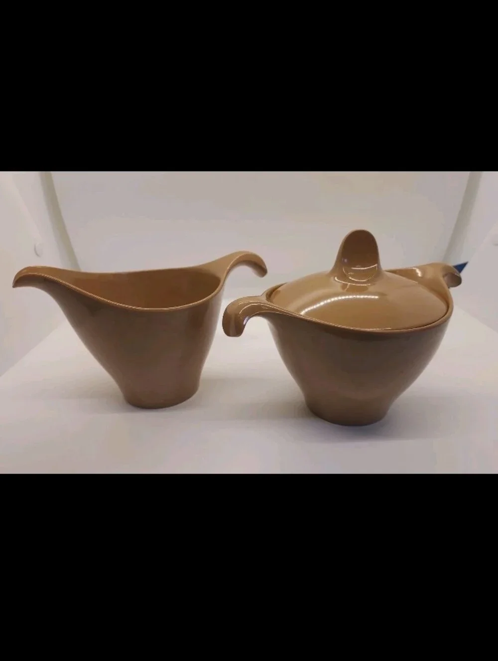 MCM Vintage Lenotex Lenox Melmac Melamine Sugar & Creamer Set Mocca Brown Nice!